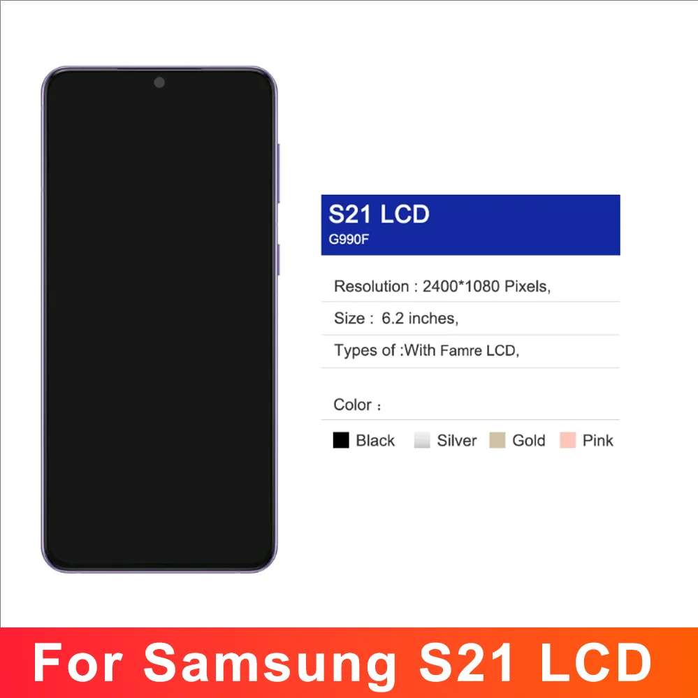 100% Tested TFT LCD For Samsung S21 Display SM-G991B G991B/DS G991U For S21 LCD Display Touch Screen Digitizer with Frame