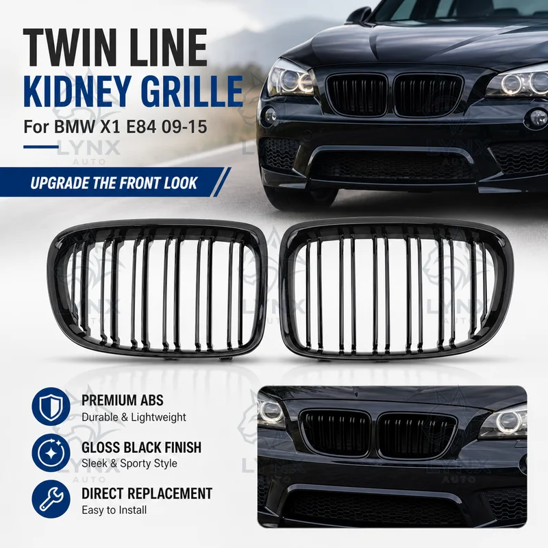 For BMW X1 E84 09-15 Twin Line Kidney Grille Front Air Intake Grille Replacement ABS Black Modified Tuning Car