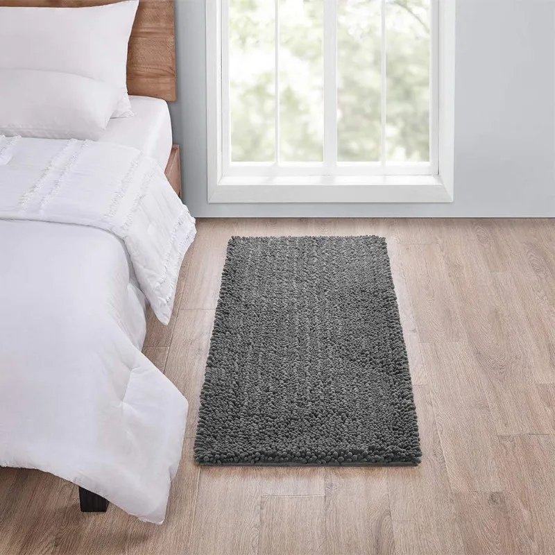 Large Bathroom Rug Non Slip Bath Mat (72x24 Inch Grey) Water Absorbent Super Soft Shaggy Chenille Machine Washable Dry