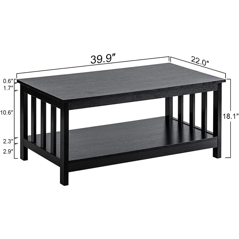 Mission-mesa de centro de madera negra, mesa de sala de estar con estante, 40 negro