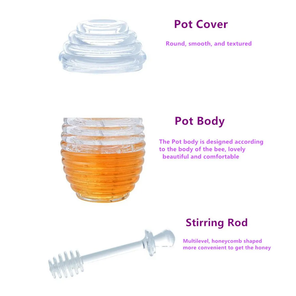 

Tasteless Transparent Honey Dispenser with Glass Dipper for Acrylic Jar Syrup Maple Juice Storage Smooth Clean Modern Style