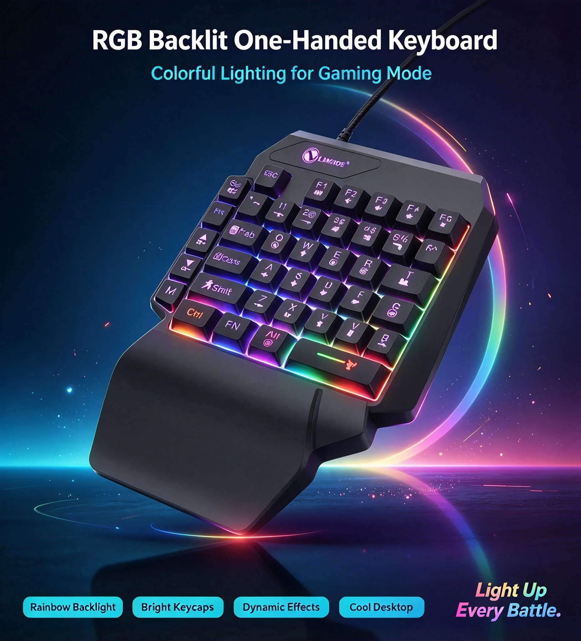 40-Keys RGB Backlight Single Hand One Handedly Gaming Mini Keyboard Ultra-Slim Wired Ergonomic Gamer Keyboard For PC Computer