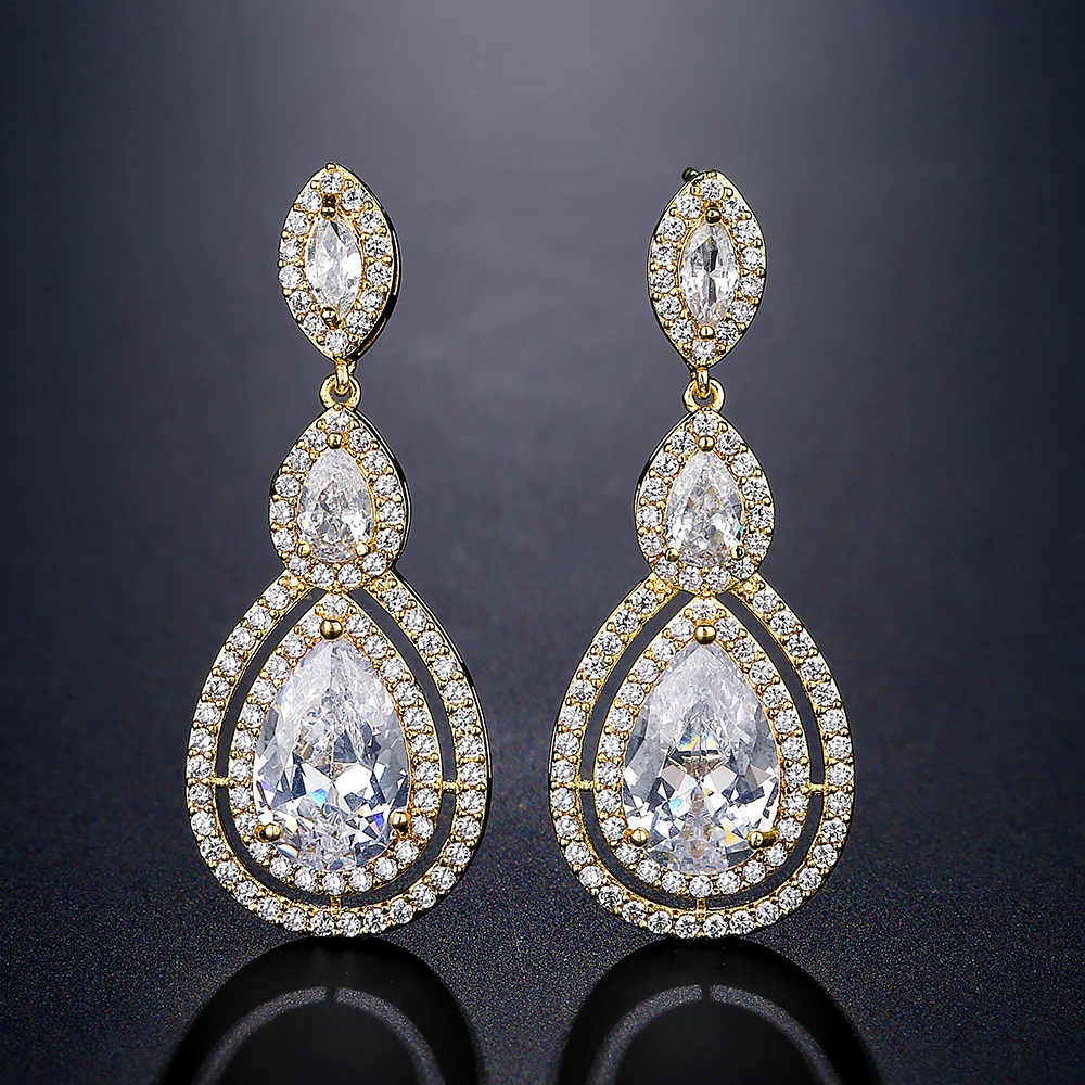 ZAKOL Luxury AAA Cubic Zirconia Water Drop Earrings for Women Gorgeous Bridal Wedding Party Jewelry