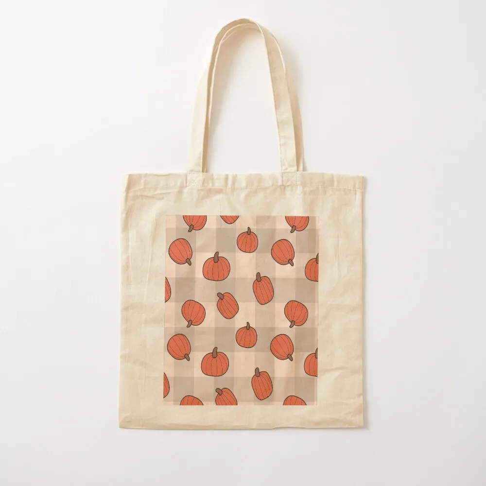 Pumpkin Gingham Check Pattern Tote Bag cloth bag woman Cloth bags supermarket folding bag
