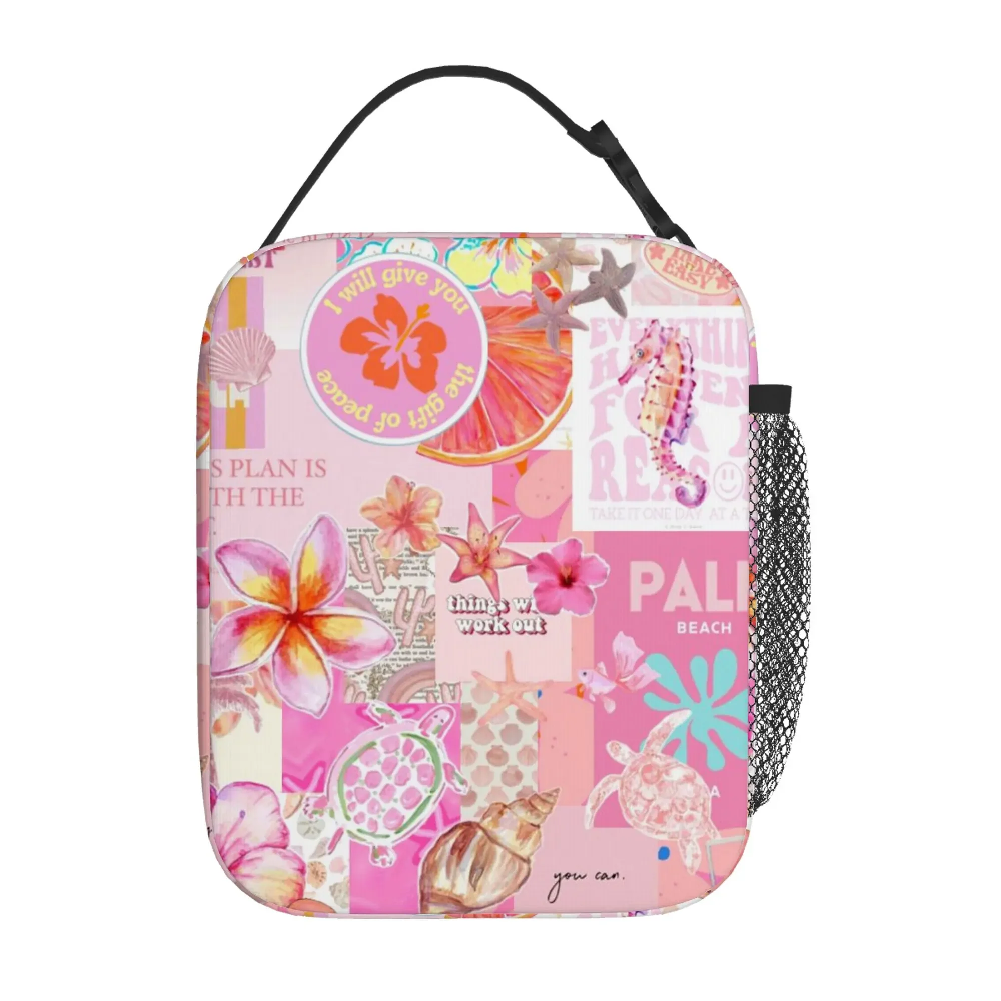Beach-themed Collage with Vibrant Colors and Tropical Elements, Printed Thermal Bag Insulation Lunch Box for Home