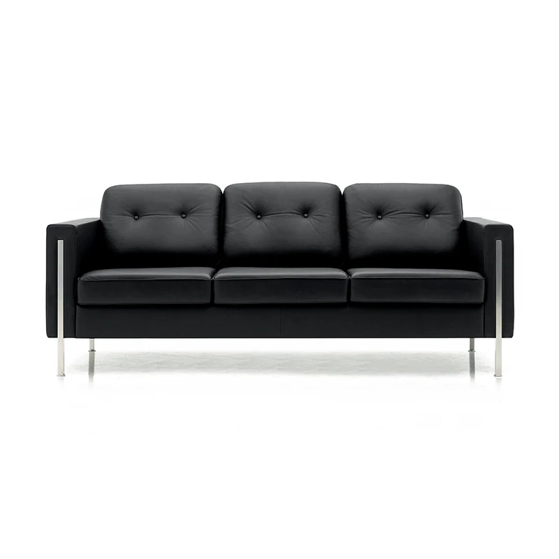

Modern Minimalist Style 3-Seater Leather Office Sofa In Black For Workshop Reception Use