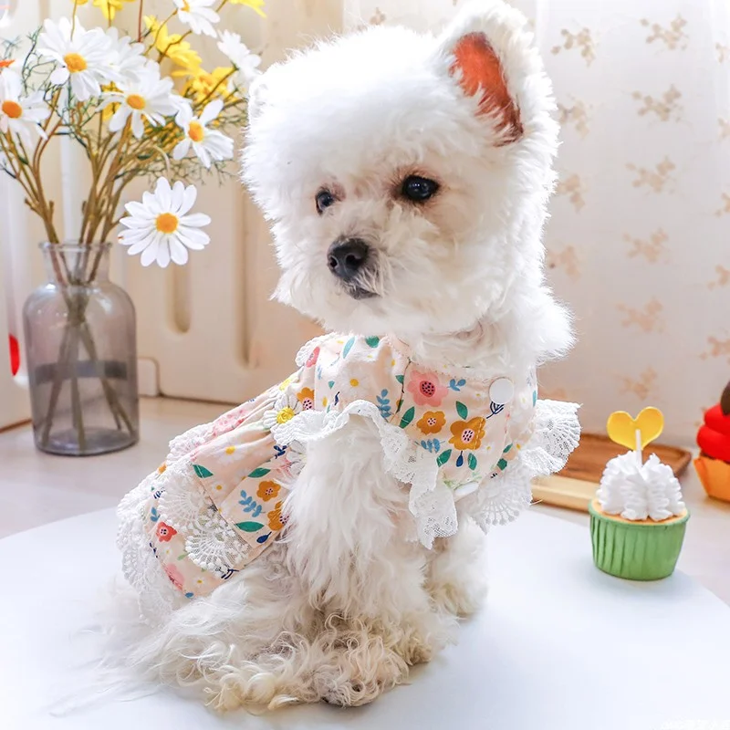 1PC pet clothing cat spring/summer thin yellow endless summer floral princess skirt suitable for small and medium-sized dogs