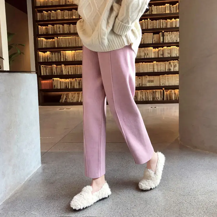 

Spring Autumn Loose Straight Leg Wide Leg Pants Knitted Casual Women's Style Carrot Grandma Trendy New Arrival Pants CQ115
