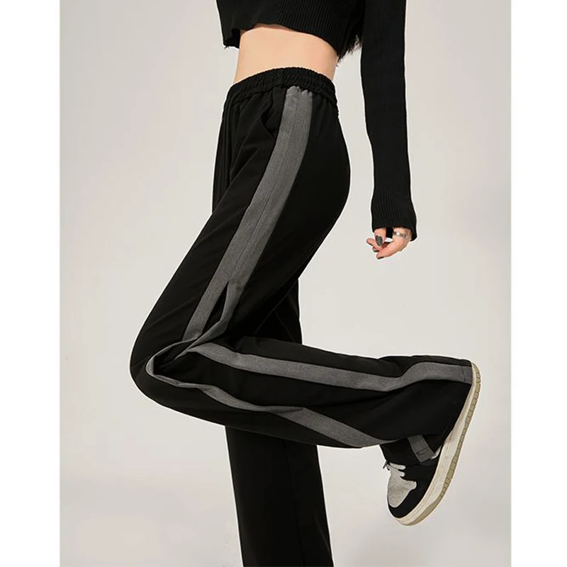 Side Stripe Sweatpants Y2k Women 2023 Summer Korean Style High Waist Streetwear Harajuku Straight Wide Leg Pants Casual Trousers