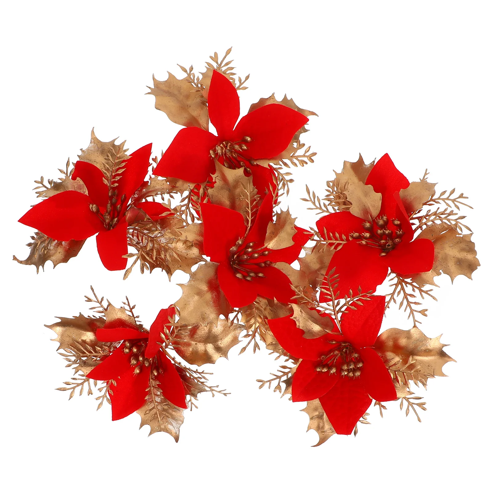 

6Pcs Christmas Flower Decorations Artificial Poinsettia Realistic Cloth Floral Brooch Clips Holiday Wreath Tree Decor