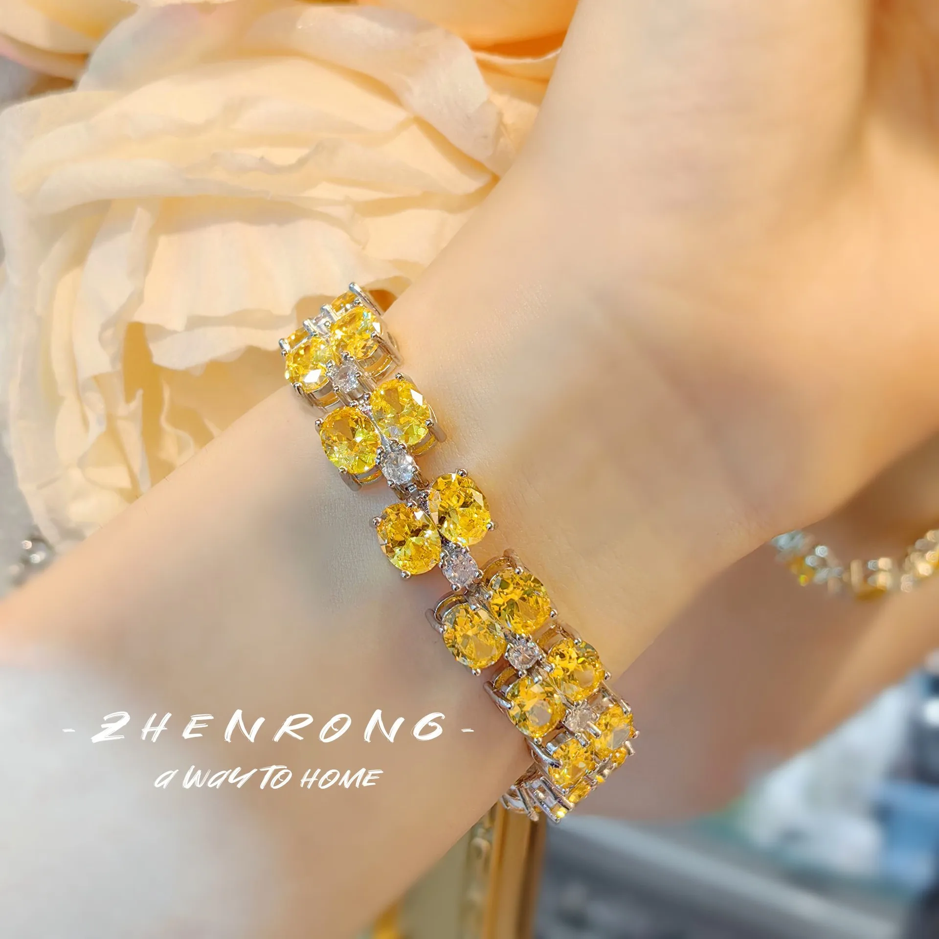 Luxury Tennis Bracelets Yellow AAAAA Zircon Stone White Gold Filled Party Wedding Bracelet Chain For Women Fashion Jewerly Gifts