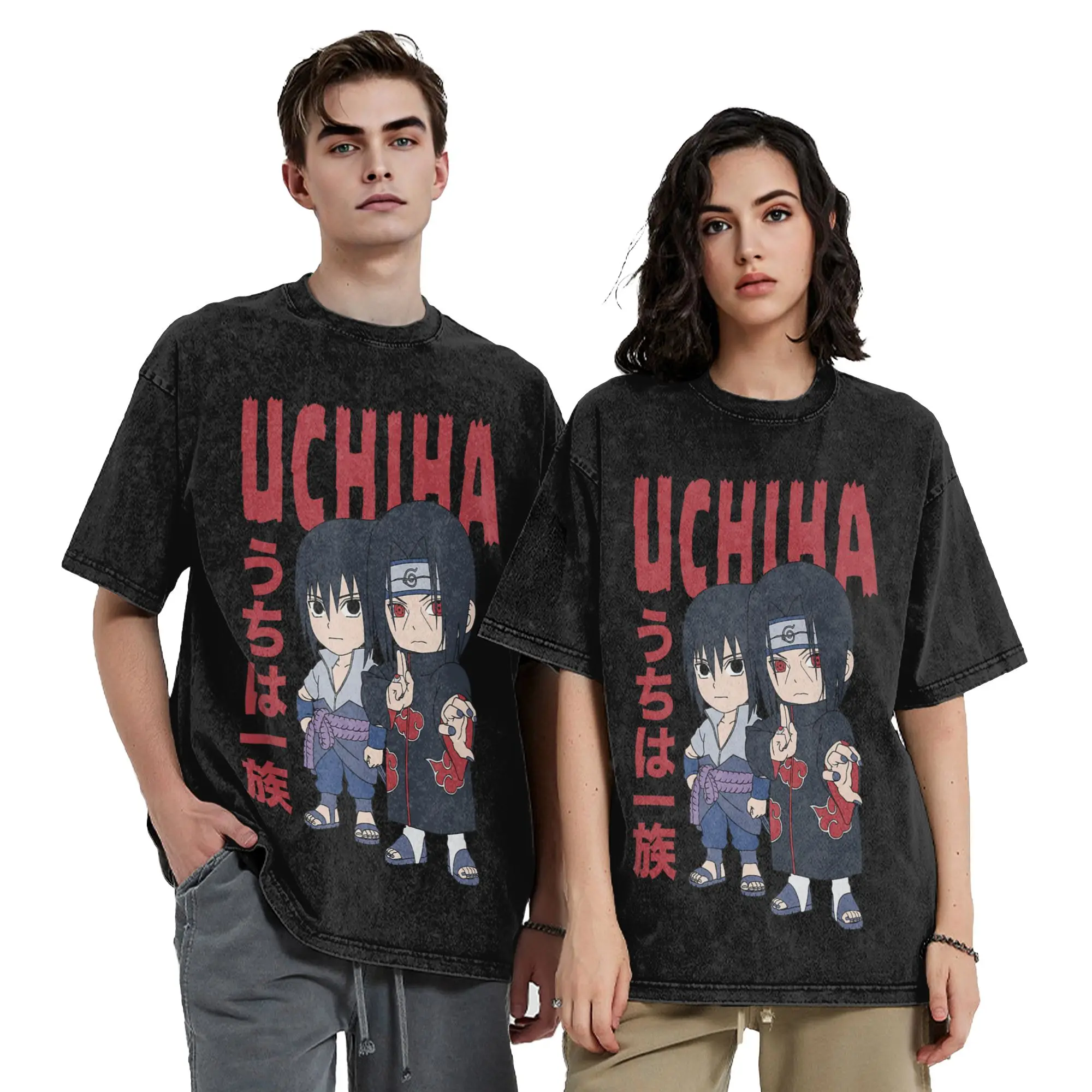 Washed T Shirt Shippuden Chibi Uchiha Pose Narutoes Anime Hip Hop Vintage T-Shirts Harajuku Streetwear Short Sleeve Tops Tees