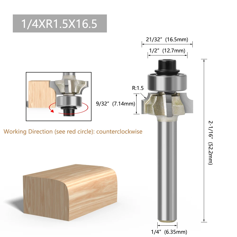 AURWOF 1 Stück 6mm 1/4 Zoll Schaft Z4 Eckenrundungsfräser R1 R2 R3 Klassischer Fräser Trimmfräser Holzbearbeitung H07051Z4 – Detail 3