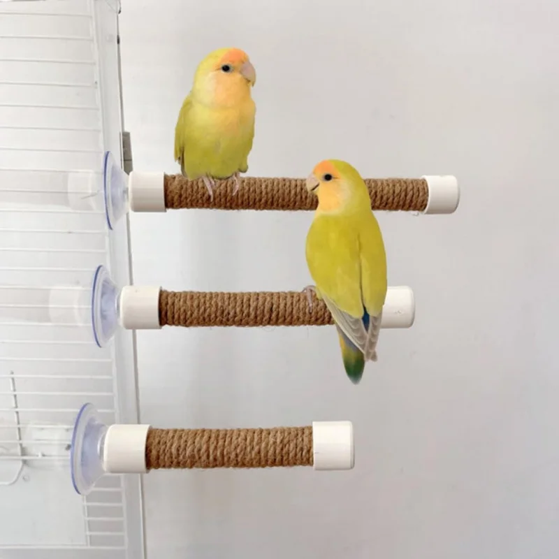 

Parrot interactive training rack, bird standing bar, portable with suction cup, scratch resistant hemp rope