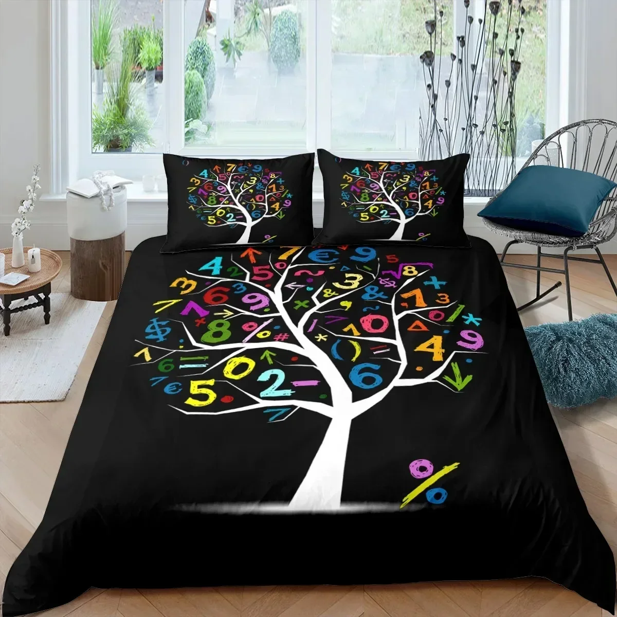 Luxury New 3D Print Tree of Life Duvet Cover Set Blue Tree with Black Background Cover for Kids Boys Girls Polyester Bedding Set
