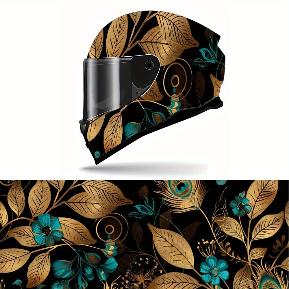 

Golden Leaf and Peacock Pattern PVC Motorcycle Helmet Vinyl Wrap, Self-Adhesive Waterproof Sticker, Anti-Scratch Decorative Film