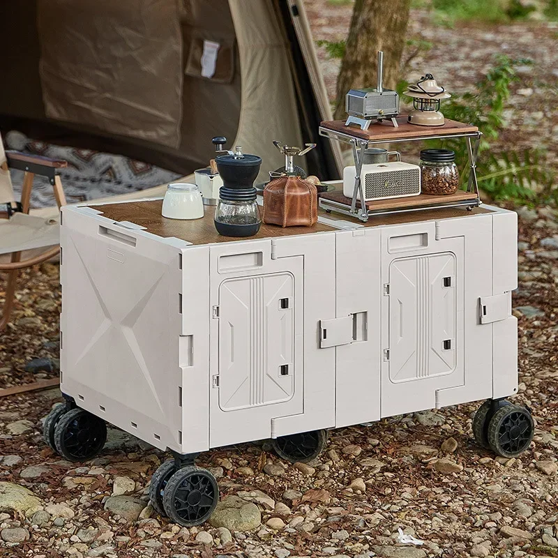 Multi-functional Outdoor camper trolley case picnic tools car foldable movable dining table multi-functional camp car