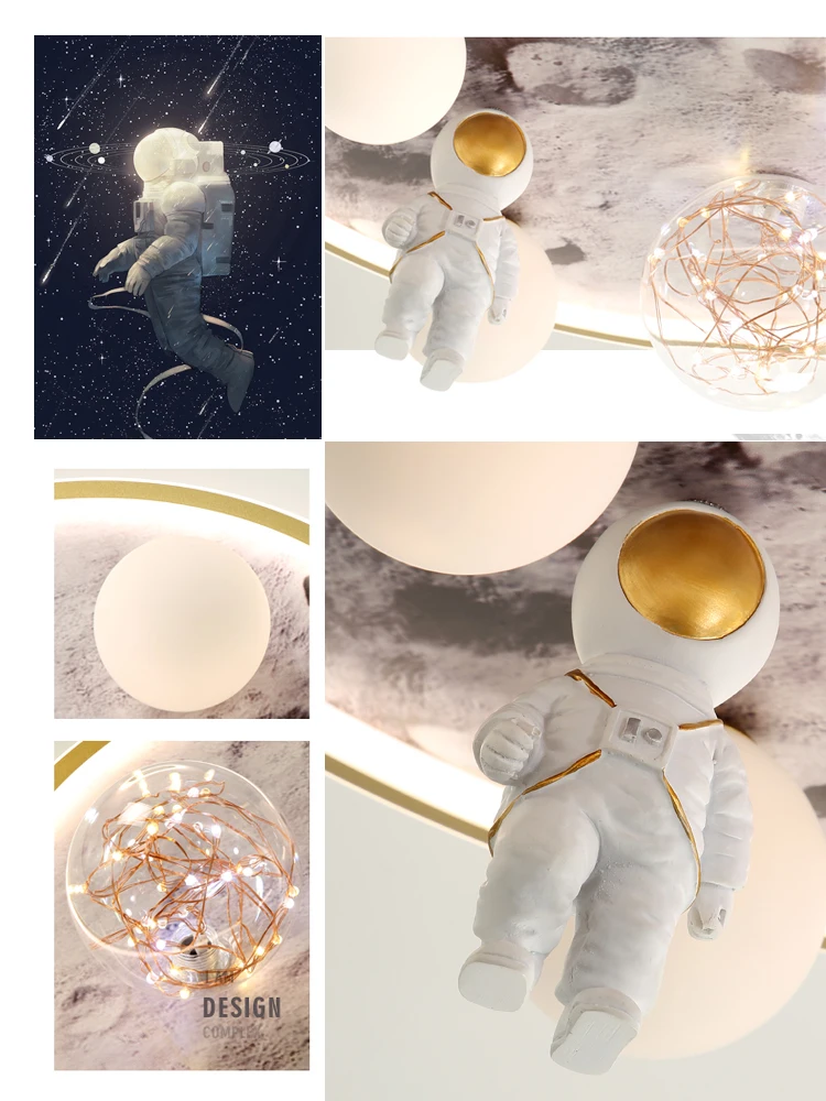 Imagem -04 - Modern Astronaut Led Teto Lâmpadas para Quarto das Crianças Quarto Estudo Crianças Bebê Desenhos Animados Lua Cinza Lustre Luminárias Domésticas