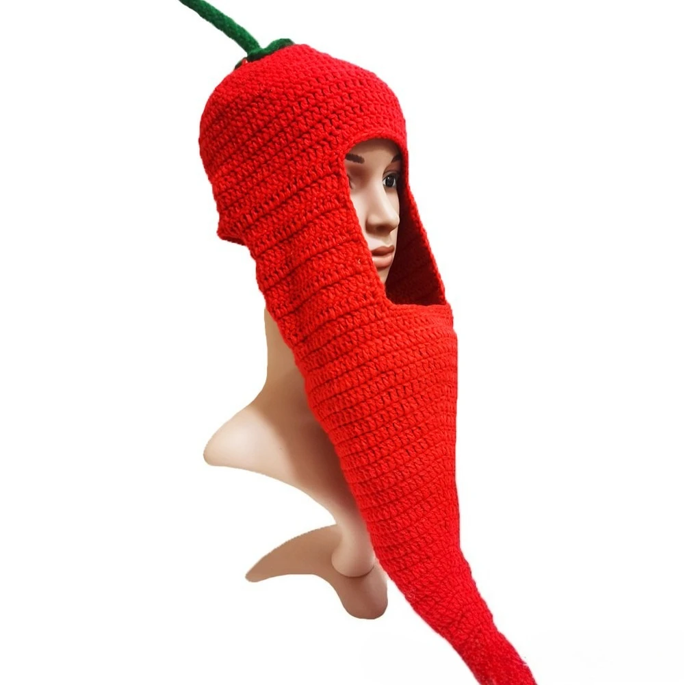 Neutral Handmade Crochet Chili Knitted Pullover Hat Warmth Ear Protection Fun Cap For Parties Holiday Outfits Funny Hats