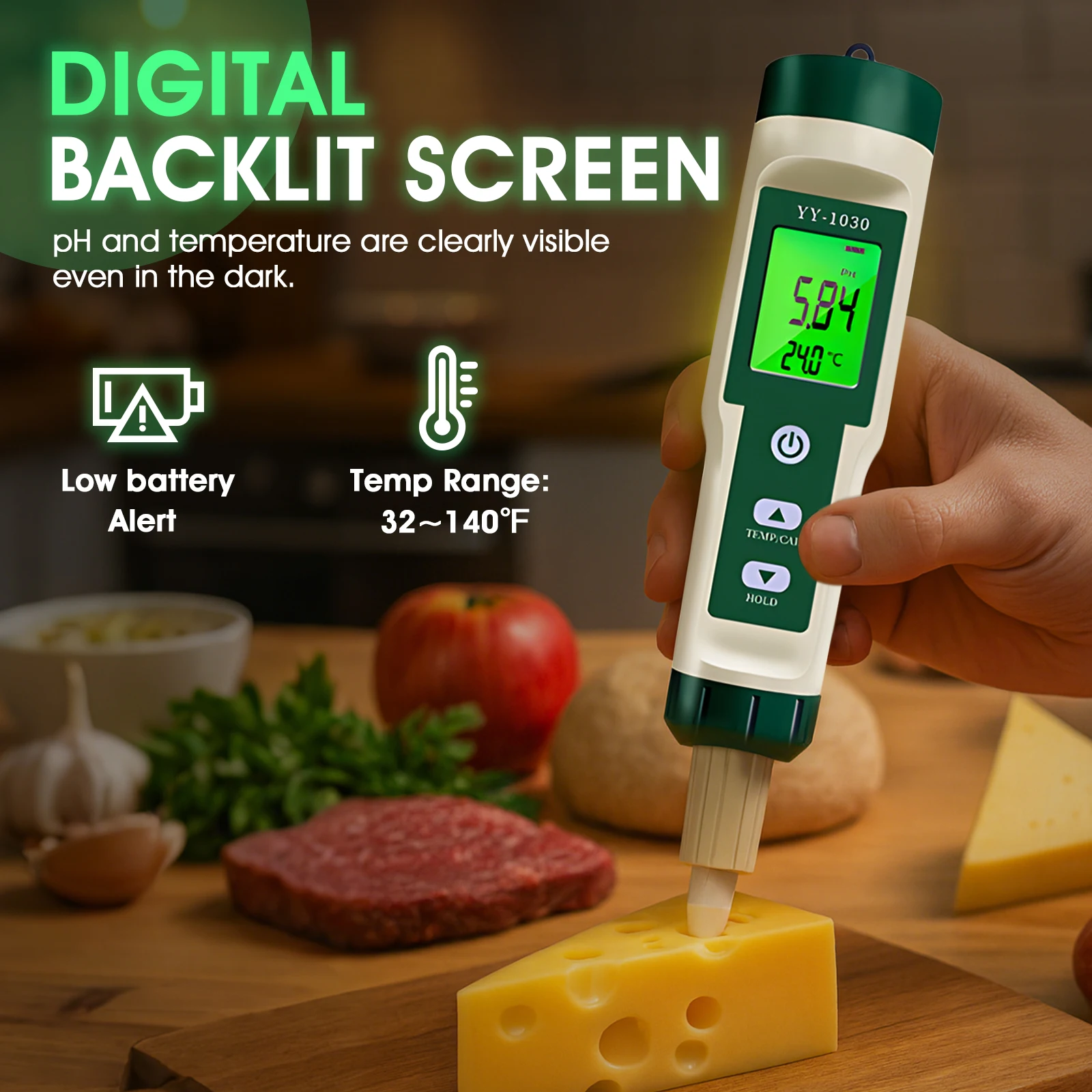 식품용 디지털 pH 측정기, 0.01 해상도 고정밀 0-14pH 측정 범위 백라이트 LCD 디스플레이가 있는 pH 테스터