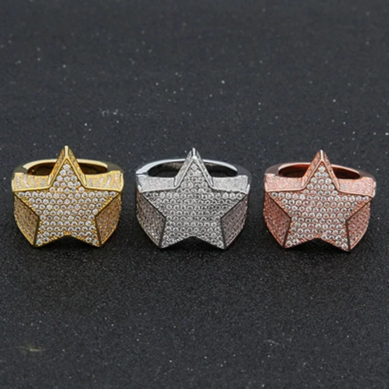 Milangirl-Anillo de cinco estrellas para hombre y mujer, sortija con diamantes de imitación, circonita, pentagrama, estilo Hip Hop, Rock, fiesta de