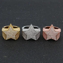 Milangirl New Hip Hop Rock Five Star Rings Men Luxury Women Rhinestones Zircon Pentagram Rings Women Wedding Party