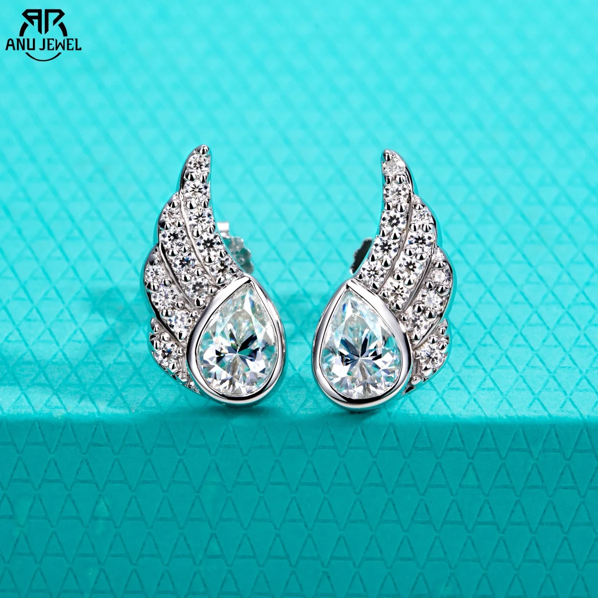 AnuJewel 1.6cttw Pear Moissanites Angel Wings Earrings 925 Sterling Silver Elegant Ear Climber Stud Earring for Women Jewelry