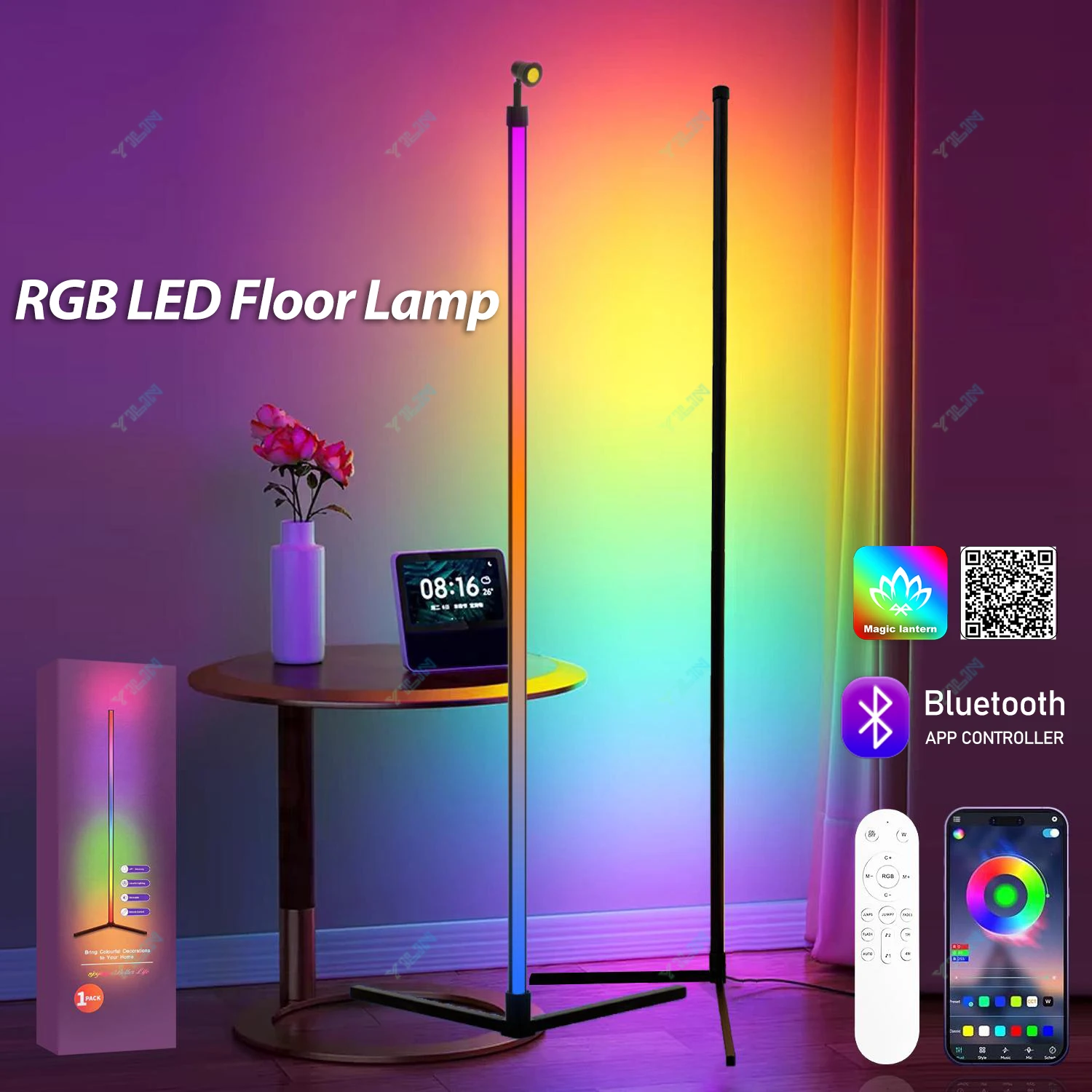 Reinforced Lamp Body 165cm Smart RGB LED Floor Lamp With Sunset Lamp APP Control Music Sync Color Change Standing Mood Light