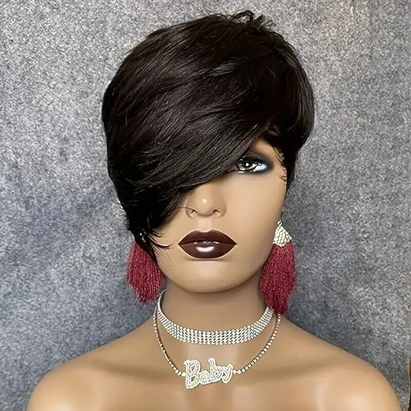 

Straight Short Bob Wig With Bangs Pixie Cut Human Hair Wigs