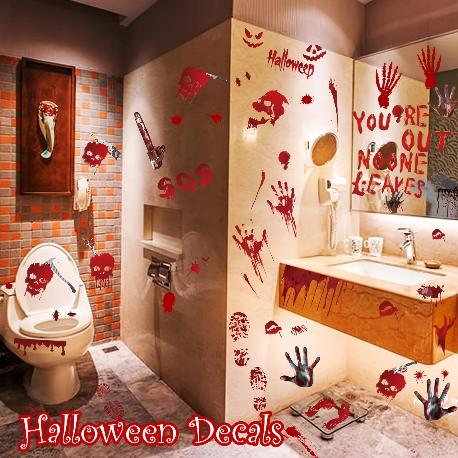 5/10 Style/Set Halloween Decorative Stickers Blood Print Window Stickers Static Attraction Adhesive and Removable Decoration Sup