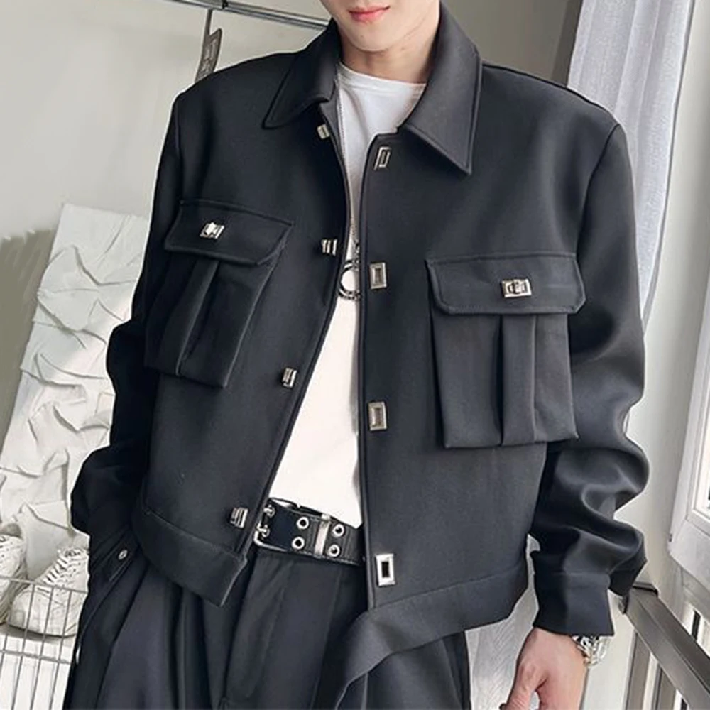 Mens Autumn Winter Solid Color Street Functional Jackets Genderless Essential Multi-Pocket Workwear Style Bomber Jackets Unisex