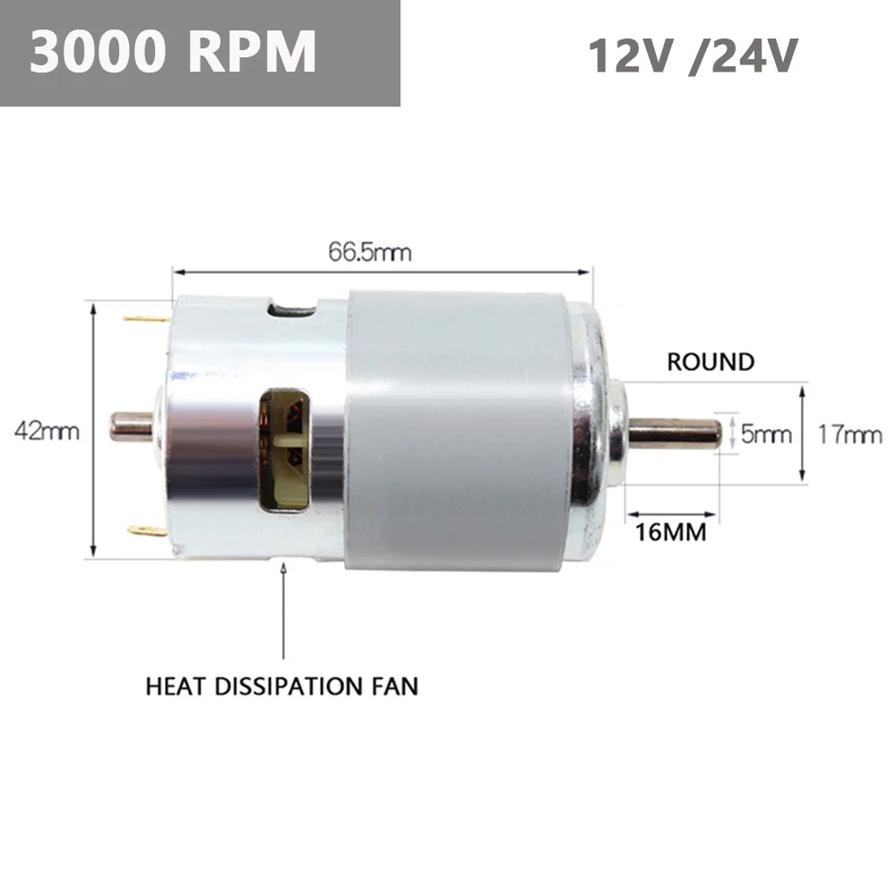 775 DC Motor 12V / 24V High Speed Large Torque Motor for Small Drill Micro Machine Tools Model Car Ball Bearing