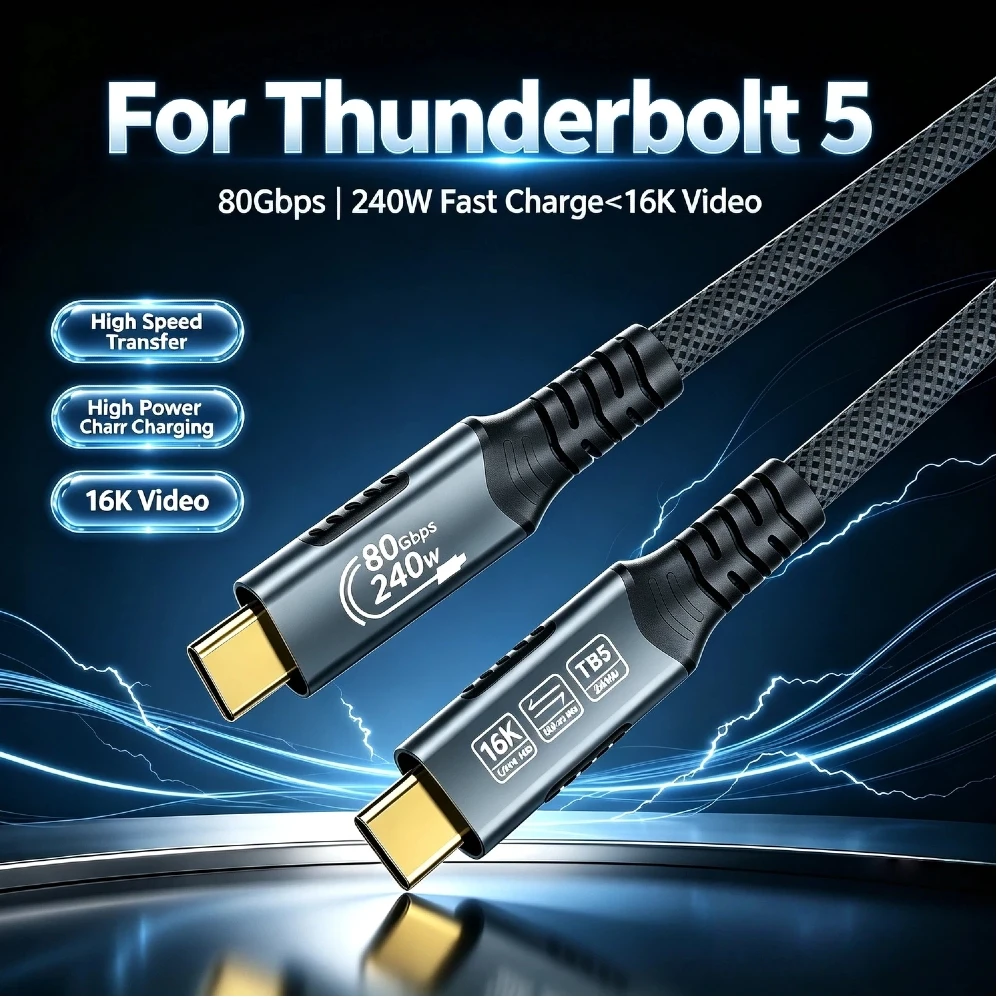 High Speed USB4 Cable 80Gbps Data Transfer 240W PD Fast Charging 8K@60Hz Display Video Cable Type C Wire for Thunderbolt 5