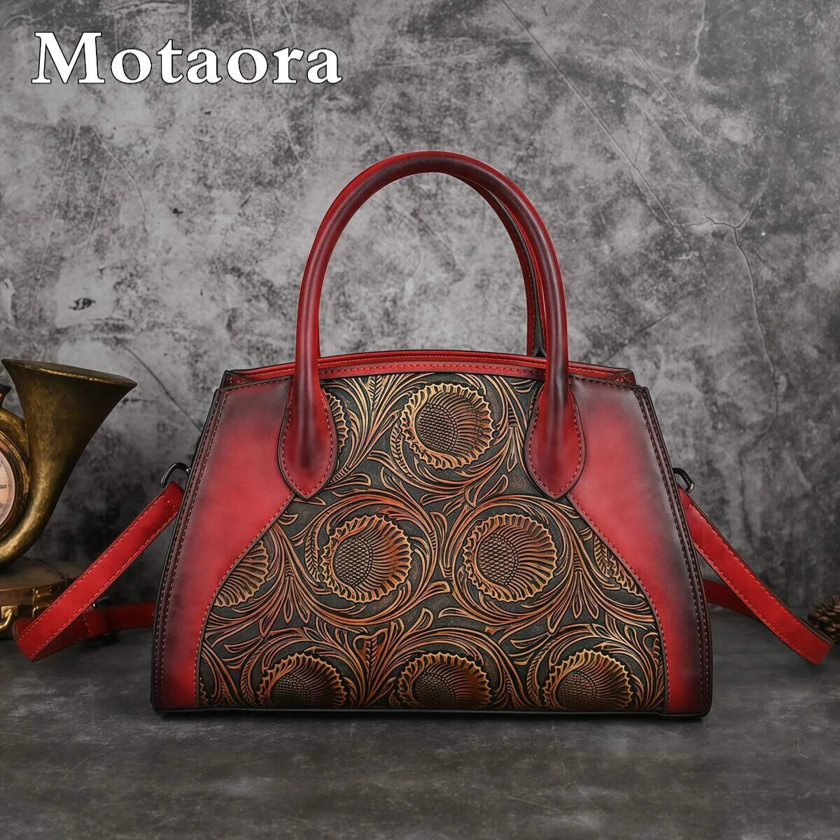MOTAORA Neue geprägte Umhängetasche für Damen, Vintage-Handtasche und Geldbörse aus Leder mit großem Fassungsvermögen für den täglichen Gebrauch