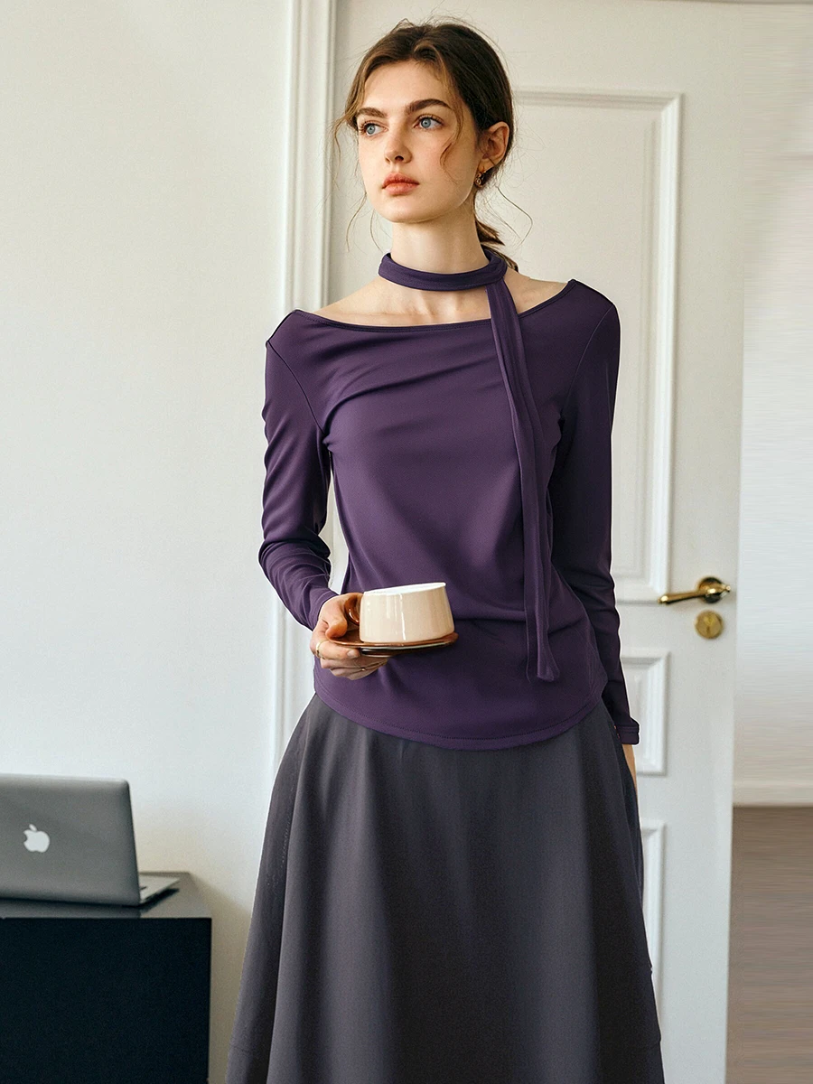 

OLrain, французский ленивый модный комплект с юбкой для женщин, осень 2024, новые топы с вырезом на шее, юбка-миди, элегантный комплект из двух предметов M57QE000109