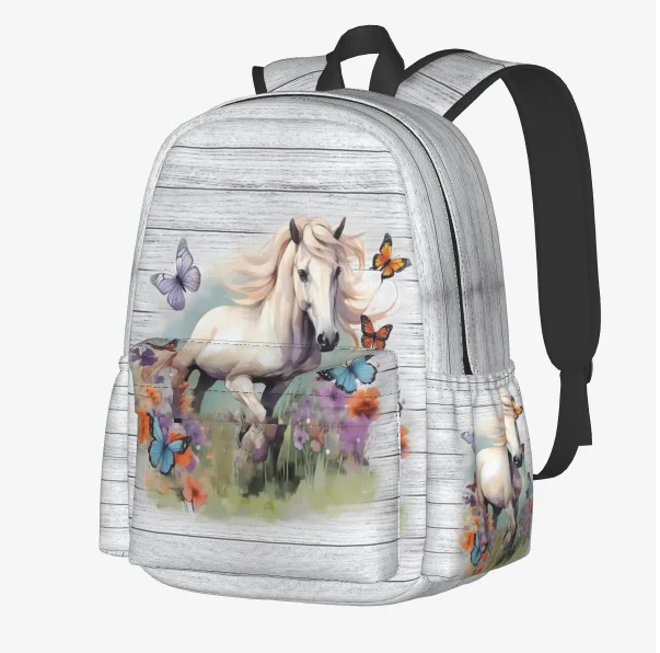 子供用バックパック 馬用バックパック 子供用 学生用 馬をテーマにしたブックバッグ ポケット付き 小学校 中学校 大人用