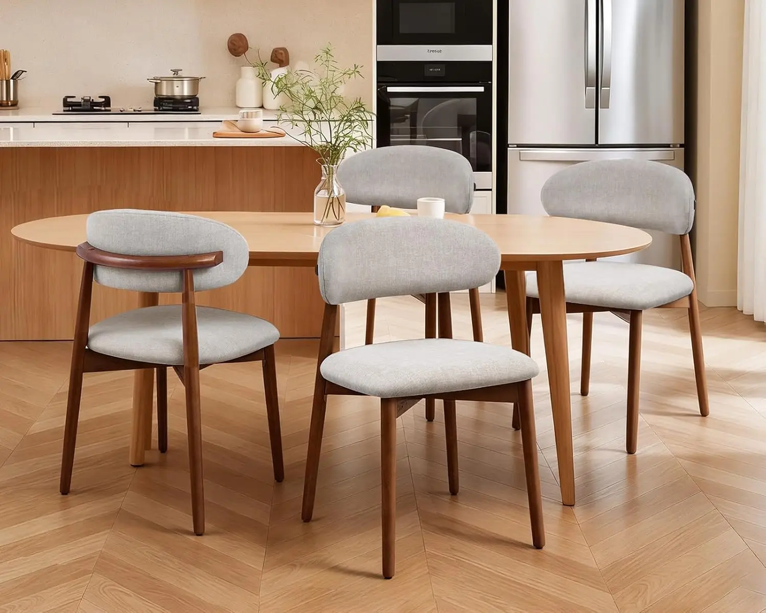 

Wooden Dining Chairs Set of 4 Modern Fabric Upholstered Kitchen Chairs Mid-Century Modern Dining Chairs Farmhouse, Customized