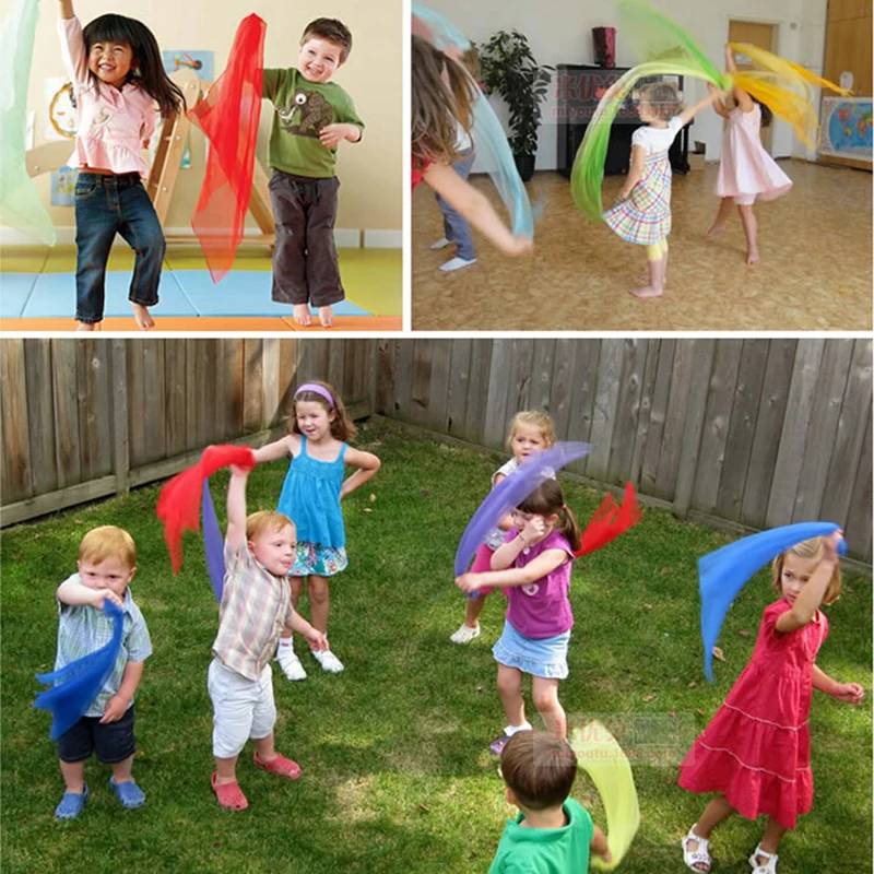 Practical 6 colors Gymnastics Scarves For Outdoor Game Toys Dancing And Juggling Towels Candy Colored Gym Towel Dance Gauze