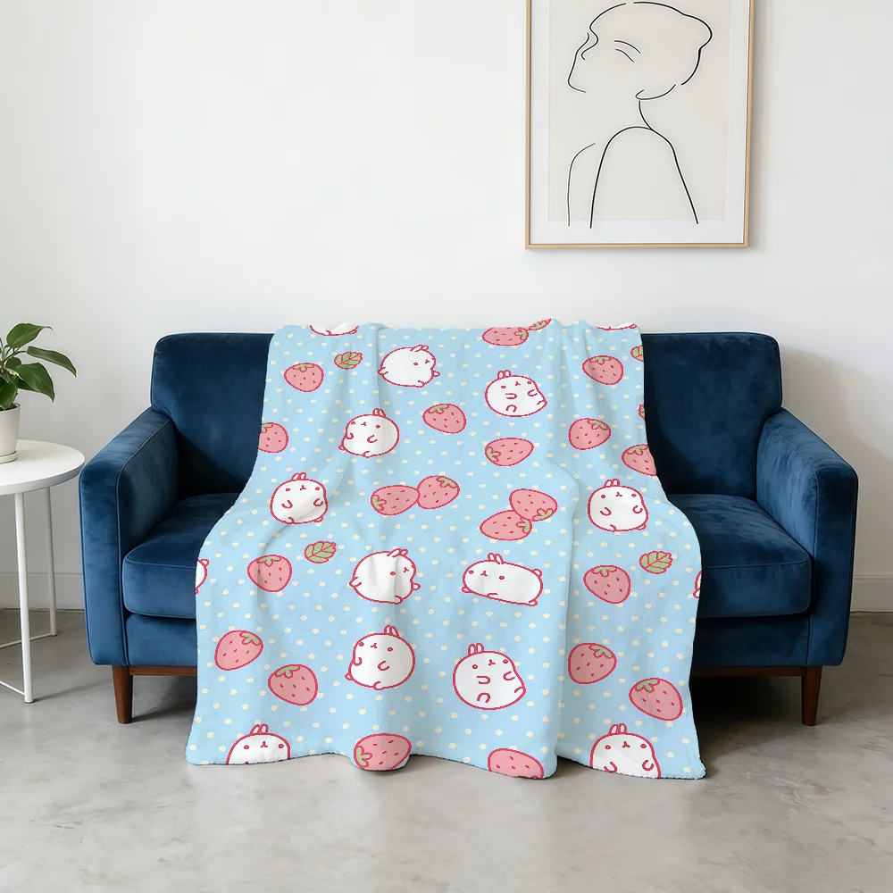 M- Molang-ES Cartoon Cute Blanket Flannel Warm Soft Throw Blanket For Room Sofa Childish Birthday Gifts