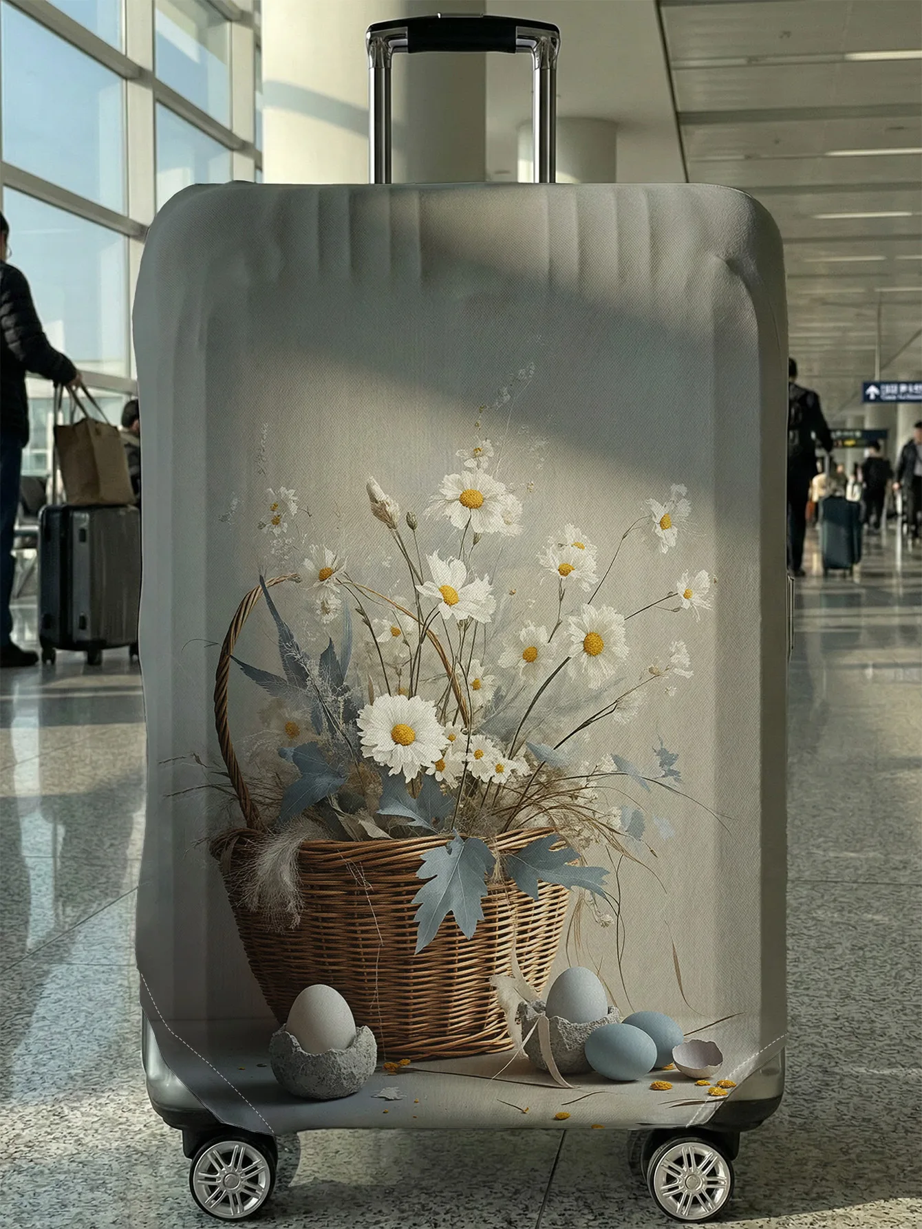 

Чехол для чемодана Gray Base Daisy Basket Easter Egg, подходит для чемоданов 18-32 дюймов, чехол на ручку чемодана, дорожные аксессуары