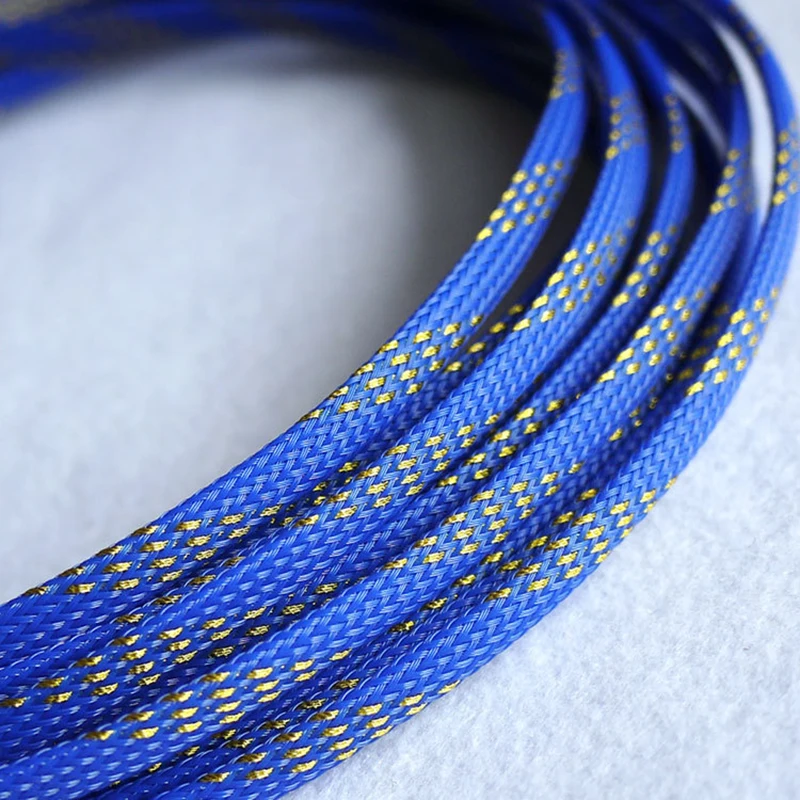 PET Sleeves Tight Braided Expandable Cable Wire Snakeskin Sleeving Cord Protector 4MM 6MM 8MM 10MM 12MM 16MM 20MM Blue Gold