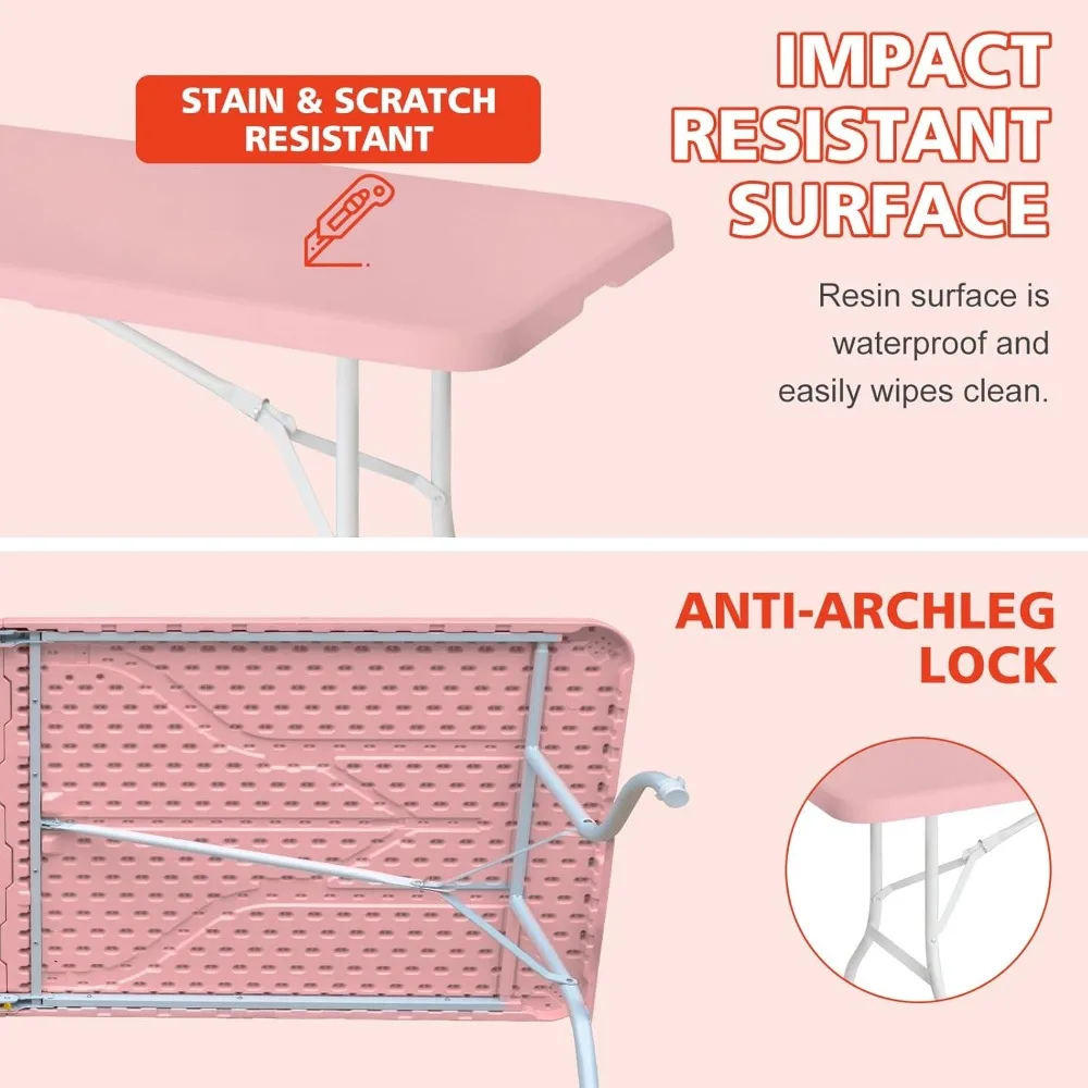 Heavy-Duty 8-Foot Foldable Plastic Utility Table for Multi-Purpose Use - Portable Folding Dining Table with Half Folding Design