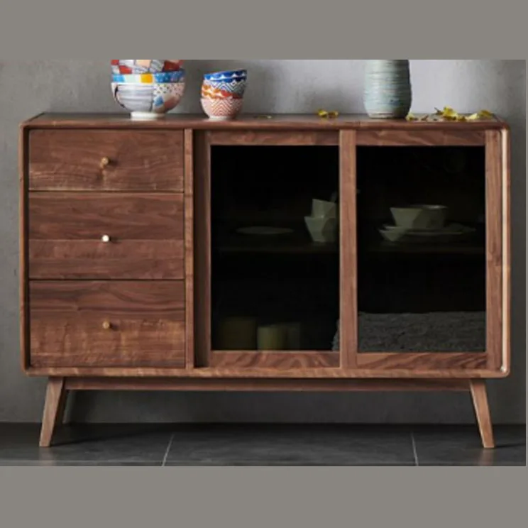 Nordic All-Solid Wood Side Cabinets Simple Multi-Functional Tea Cabinet Customizable Cherry Wood Kitchen Display China Cabinets