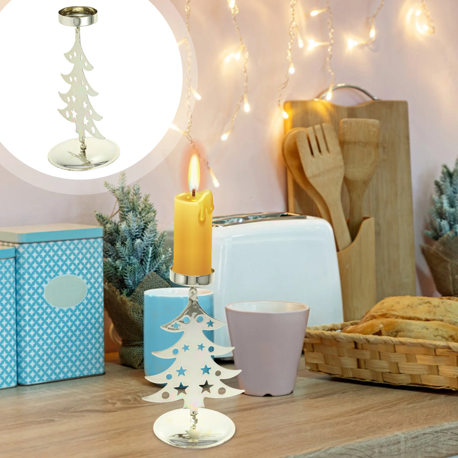 

Iron Tealight Holder Festive Christmas Tree Design for Desktop Decor Holiday Centerpiece Metal Candlestick Xmas