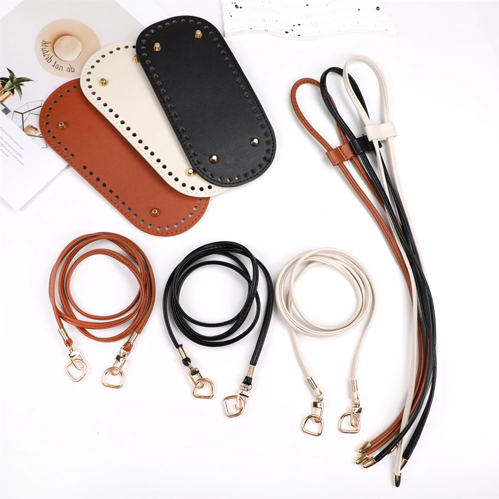 3Pcs/set Handmade Bag Bottom PU Leather Bucket Bag Base with Shoulder Strap For Knitted Bags DIY Crochet Bag accessories
