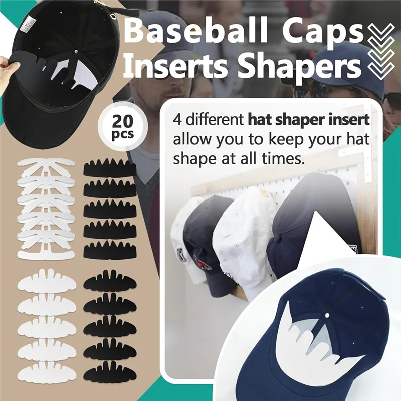 Cap Brim Support-Reusable Crown Shaper Inserts 20Pcs-Baseball Hat Shapers Inserts, 4 Design Options