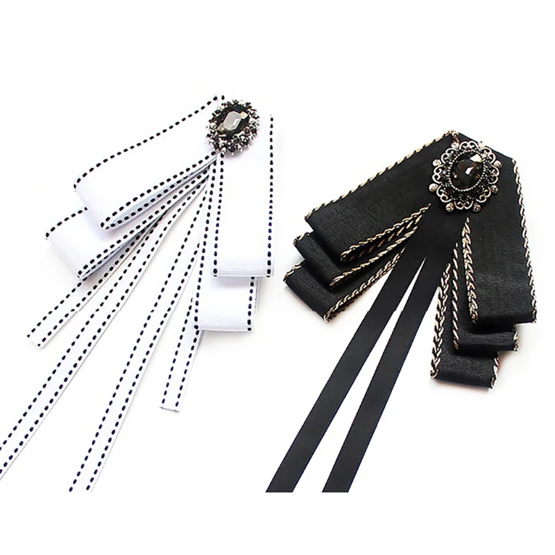 한국 여성용 나비넥타이 브로치 블랙 라인스톤 진주 셔츠 칼라 핀 패션 보우타이 리본 웨딩 파티 넥타이