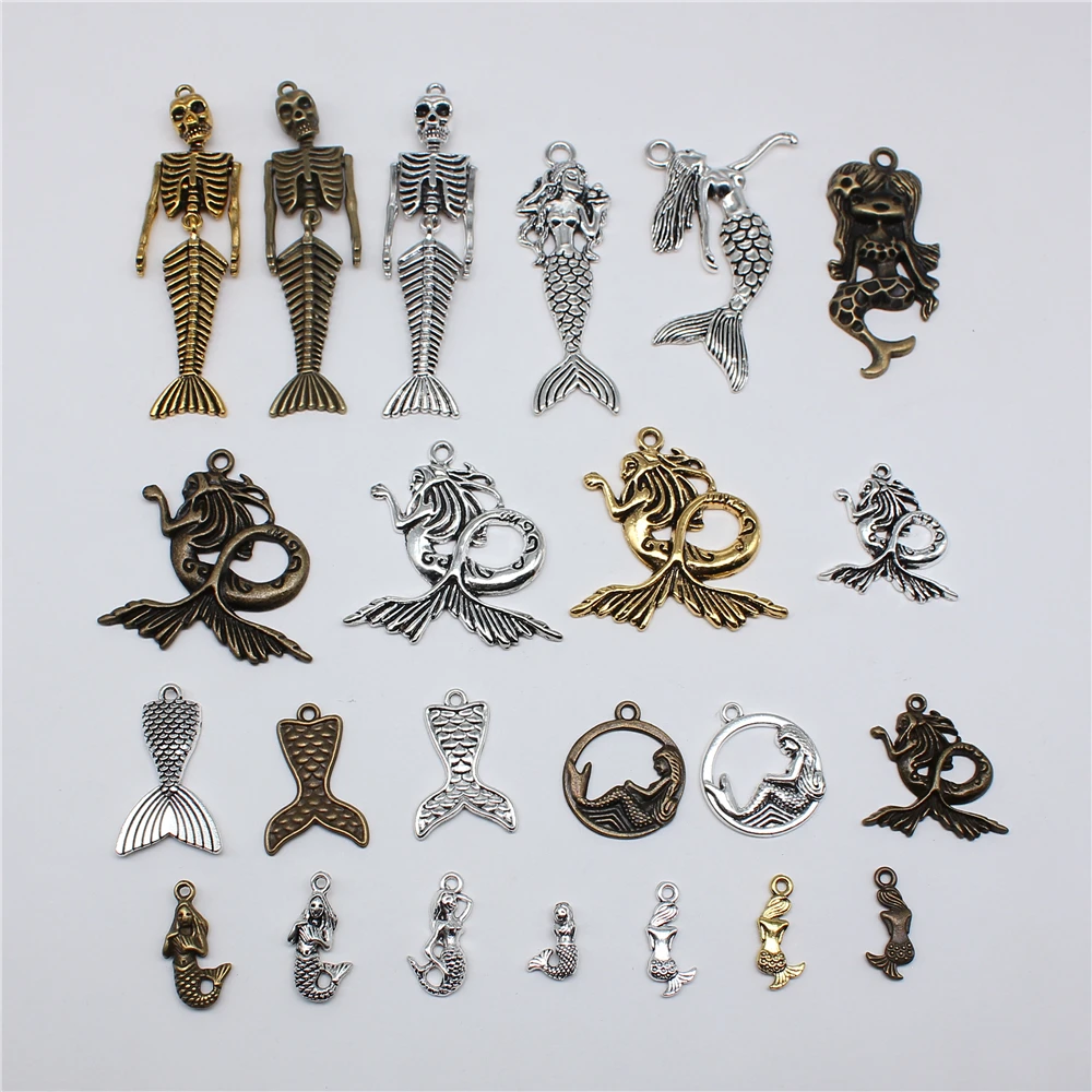 10pcs Charms Lovely Mermaid Antique Bronze Silver Color Plated Pendants Making DIY Handmade Tibetan Jewelry