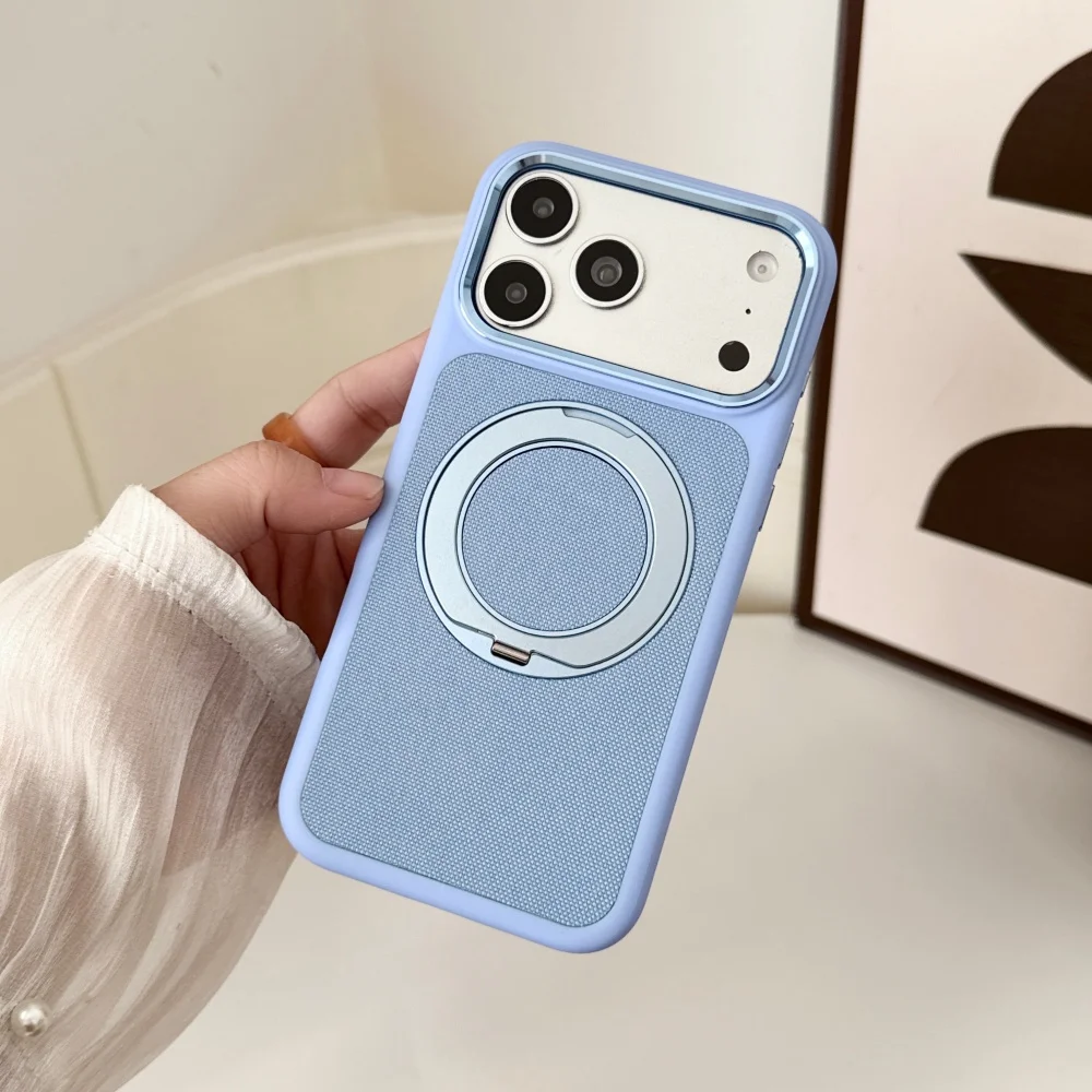 For MagSafe Technical Woven Phone Case For iPhone 18 17 16 15 14 13 Pro Max Metal Lens Frame 360°Magnetic Ring Stand Cover Funda