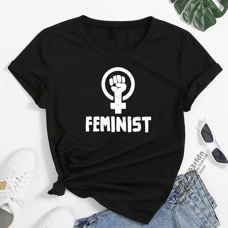 

Феминистская футболка с принтом Harajuku, летняя свободная футболка с короткими рукавами, женская футболка с узором, лето 2025 г., повседневный женский топ